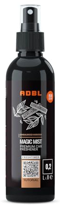 ADBL Magic Mist Désodorisant de voiture (200 ml) pour un parfum durable dans le véhicule ou à la maison | Sandalwood Harmony - Parfum chaud de bois de santal pour une détente luxueuse - Spray compact