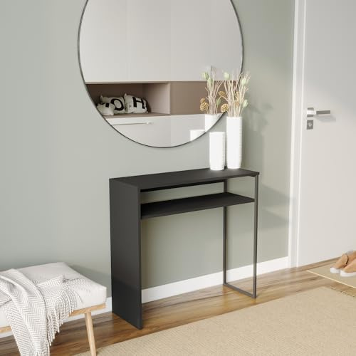 URBNLIVING Konsolentisch aus Holz und Stahl, 80 cm, für Wohnzimmer, Flur, mit Ablagefach