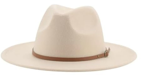SOYNIA Fedora Trilby Filzhut Hut Damenhüte Solides Panama-Gürtelband Klassische Kirche Hochzeit Dekoration Hüte Für Herren Hüte 56–58 cm (Erwachsene) Beige