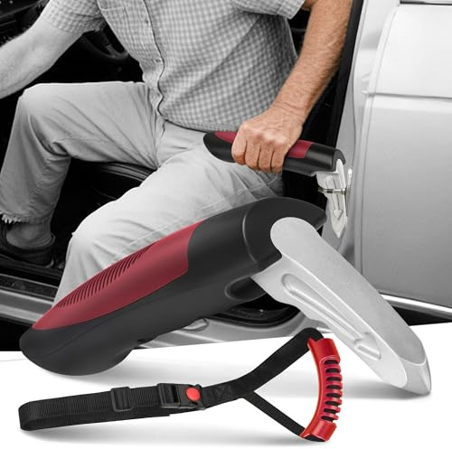Milifox Ausstiegshilfe Auto, Einstiegshilfe Auto Senioren, Mobilitätshilfe Haltegriff Griphelfer Aufstehhilfe für ältere Menschen Behinderten mit Gurt, 2er Pack(Rot)
