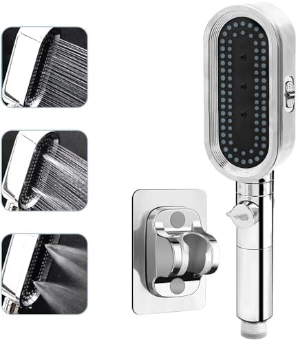 Teleducha de ahorro agua,universal de ahorro agua con 3 modos ajustables, potente ducha de lluvia cromada en una gran teleducha para la instalación en el cuarto de baño, 1 color plata
