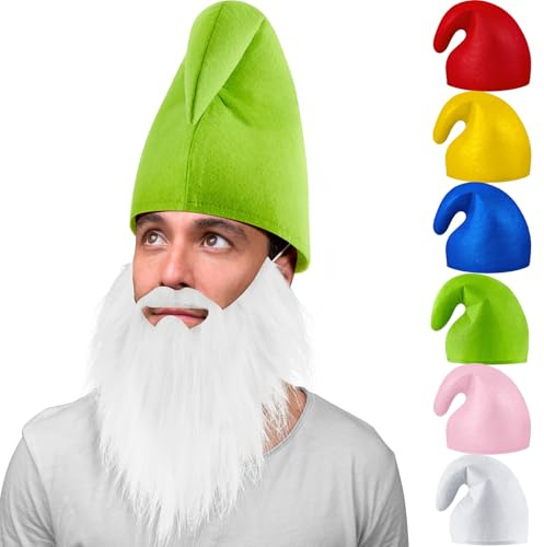 Jadive Costume da nano, con barba nana, colore bianco, per carnevale, Babbo Natale, berretto da elfo, accessorio divertente per adulti, Halloween, costume di Natale (verde)
