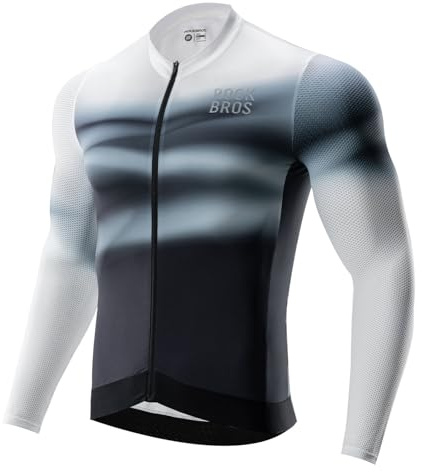 ROCKBROS Cykeltröja för män långärmad cykeltröja cykeltröja för cykling cykling MTB vägcykel cykelkläder andas snabbtorkande, Svart vit, XL