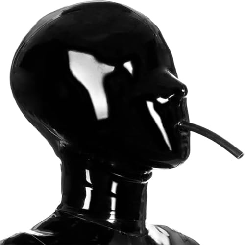 Kangxinsheng Mode Svart Latexhuva med dragkedja bak och snorkel, naturgummi handgjord huvudmask, för cosplay-kostymer - L