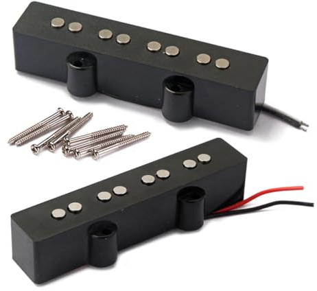 JOINPAYA 4-saitiges Jb Bass Tonabnehmer Satz Offen mit Alnico V Magneten und Metallgehäuse Medium Output Schwarz Geeignet für Jazz Bass Gitarren