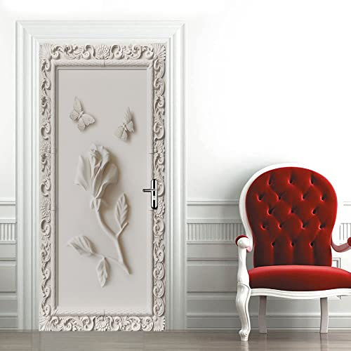 Tür bekleben mit Türtapete Selbstklebend Cameo Blumen & Schmetterlinge Tür verschönern mit Türfolie Türaufkleber Türbilder Türposter Türklebefolie B77 x H200cm