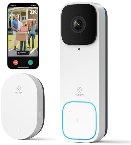 WOOX Timbre Inteligente, Timbre Inalámbrico con Cámara 2K, Videoportero WiFi Impermeable, Ángulo de visión de 170°, Detección de Personas/Paquetes, Alimentación por Batería/Cable, Compatible Alexa
