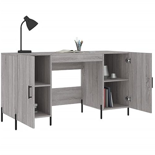Schreibtisch Grau Sonoma 140x50x75 cm Holzwerkstoff Office Desk Gaming Tisch Küchentisch Bürotisch für Arbeitszimmer Küche Wohnbereich Schlafzimmer