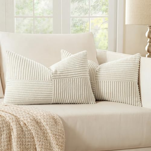 MIULEE 2er Set Kissenbezug 40x80cm Creme Kordvelours Kissenhülle sofakissen | Kissenbezüge Sofakissen Dekokissen Boho Couchkissen Kord Dekorative Zierkissenbezug für Sofa