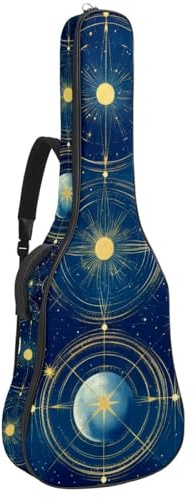 Gitarrentasche mit Blumenblättern, gepolstert, mit verstellbaren Schultergurttaschen, Hellrosa, Blau und Violett, Mehrfarbig 04, 42.9x16.9x4.7 in, Lässiger Tagesrucksack