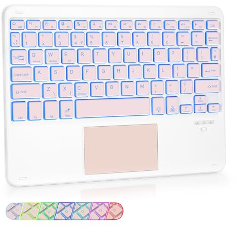 LAMA Teclado inalámbrico retroiluminado de 7 colores con panel táctil, portátil, Bluetooth, ultra delgado, mini teclado universal para iPad/Tablet/iOS/Android/Windows/portátil/computadora/teléfono