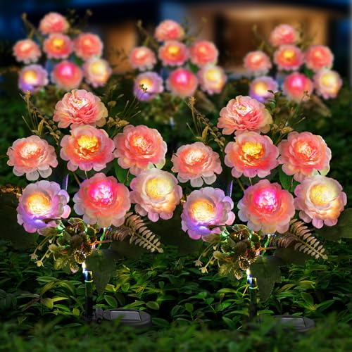 FWLWTWSS 2 Packs Solar Flower Lights Outdoor Garden, Hibiscus Garden Ornaments Outdoor, Flower Solar Lights with 84 LEDs, Waterproof, for Yard Lawn Patio Porch Pathway Cemetery Decorations (Pink)