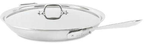 MJINA Sartén de Acero Inoxidable Cepillado de 5 Capas D5 con Tapa, 14 Pulgadas, Compatible con Cualquier Estufa, incluida la inducción y el Horno