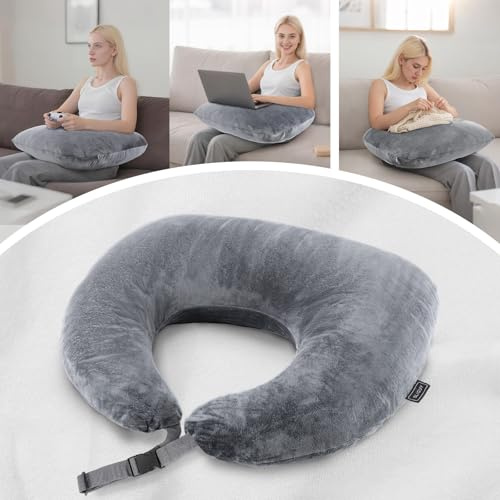 SLIGUY Gaming Pillow,Reading pillows, Arm Support Lap pillow in Bed & Sofa,U-Shaped Lap Pillows for Elbow Adults Dark Grey