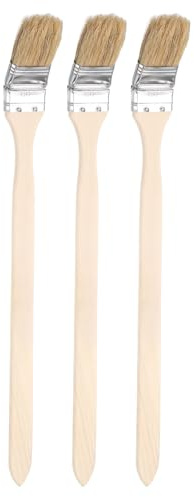 sourcing map 3pcs Bent Radiator Paint Brush 1.5 Width Curved Wall Paint Soft Bristle Brushes with Long Wood Handle for DIY Paint Flat Art Furniture Cabinet Fences Deck Wall Trim, Brown