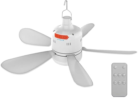 Nankoyal LED Ceiling Fan With Lights,Outdoor Gazebo Fan With Remote Control,Adjustable Speed Rechargeable Cooling Device,Portable Silent Fans Lamp Hanging Ventilation For Tent, Patio, Travel