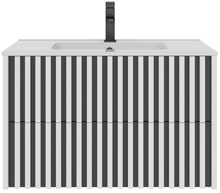 UEV Waschtisch mit Unterschrank, Waschbeckenunterschrank 80cm hängend, Weiß | Waschplatz, Keramik Waschbecken, Badezimmmer Möbel für Gäste WC, Badmöbel Set