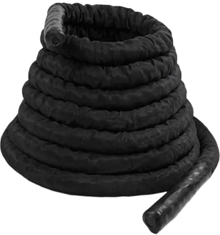 Fenteer Corde Ondulatoire de Matériel D'Entraînement Corde de Renforcement avec Prise en Main Sécurisée Adapté pour Exercices Cardio et Préparation Phy, 25 Mm Noir