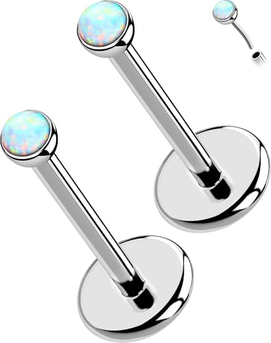 OUFER 2 Stück Titan Nasenpiercing Stecker 20G 18G 16G Opal Nasenstecker Schmuck Knorpel Ohrpiercing Flacher Rücken Nasenpiercing 5mm Forward Nostril Piercing Schmuck für Frauen 5 6 8 mm