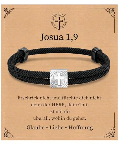 FLHEART Kreuz Armband Geschenke für Jungen Sohn - Verstellbares Schwarz Segeltau Armband mit Kreuz, Christliche Armbänder für Männer, Ostern Geburtstag Weihnachten Firmung Geschenke für Jungs Sohn