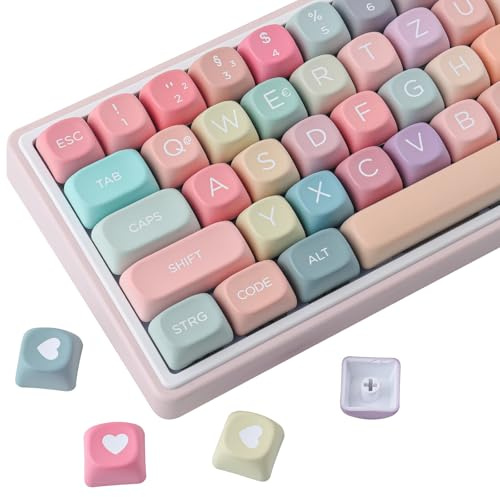Sunzit Keycaps, 132 Tasten MOA Profil PBT ISO DE Keycaps Niedliches Regenbogen Bonbon Set mit individuellen Tastenkappen für Cherry MX-Schalter ISO DE Layout Mechanische Gaming Tastatur(DE Layout)