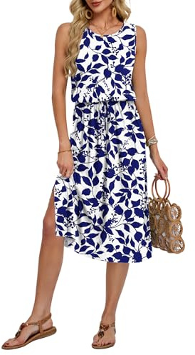 AUSELILY Vestiti Estivi Senza Maniche da Donna Abbigliamento da Spiaggia Leggero ed Elegante Abito Midi Casual con Tasche