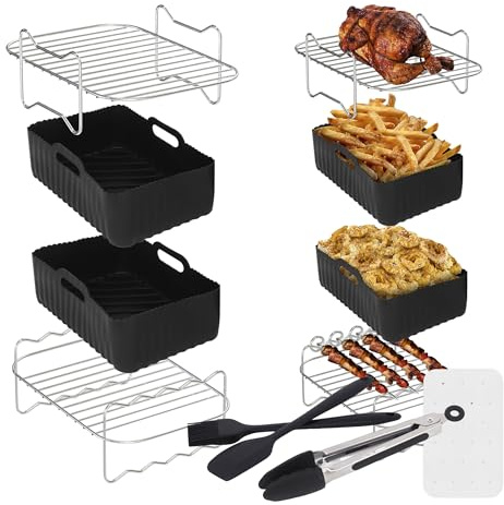 Ensemble d'accessoires pour friteuse à air chaud - Convient pour friteuse à air Ninja, friteuse à air chaud double et toutes les friteuses à air double - Papier sulfurisé - Plateau en silicone