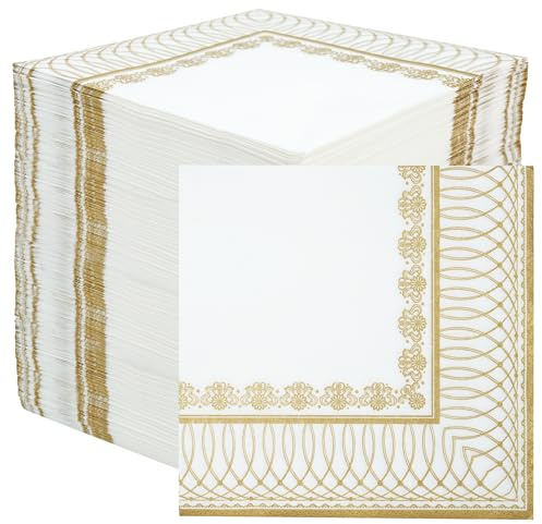 Table Fun 100 x mjuka gyllene pappersservetter, engångsservetter för födelsedag, bröllop, jul, nyårsafton, årsdagar, bords- och cateringartiklar, återvinningsbara, 33 cm
