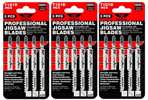 15 lame per seghetto alternativo TopsTools T101D per tagli puliti e veloci compatibili con Bosch Dewalt Makita Milwaukee e molti altri