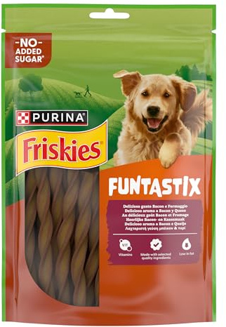 PURINA FRISKIES Funtastix Snack per Cani Adulti al gusto di Bacon e Formaggio 6 Confezioni da 175g