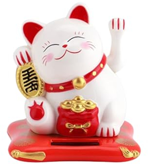 Winkende Katze, solarbetrieben, niedlich, winkende Katze, Glück, Reichtum, Willkommenskatzen, Heim-Display, Auto-Dekoration, Feng Shui Dekoration (weiß)