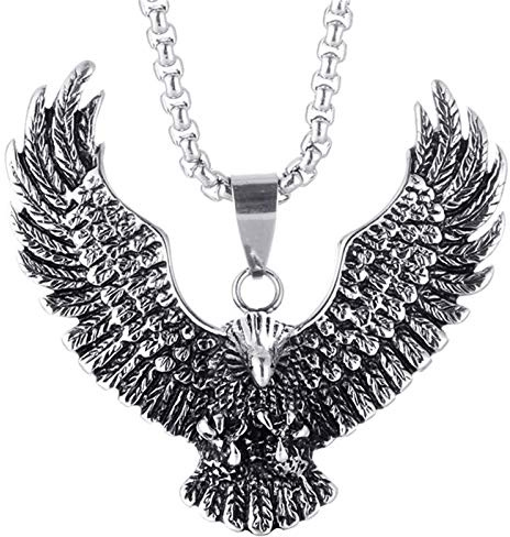 Beydodo Kette Herren Edelstahl 60CM, Halskette mit Anhänger Adler Hip Hop Kette Silber Gold für Männer Jungs