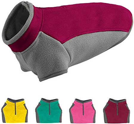 YIEPAL Stretch Hund Fleece Pullover Half Zip Hundepullover Fleece Hundeweste Winter Hunde Kleidung Warme Hundejacke Kaltes Wetter Mantel für Kleine Hunde & Welpen, Medium, Weinrot