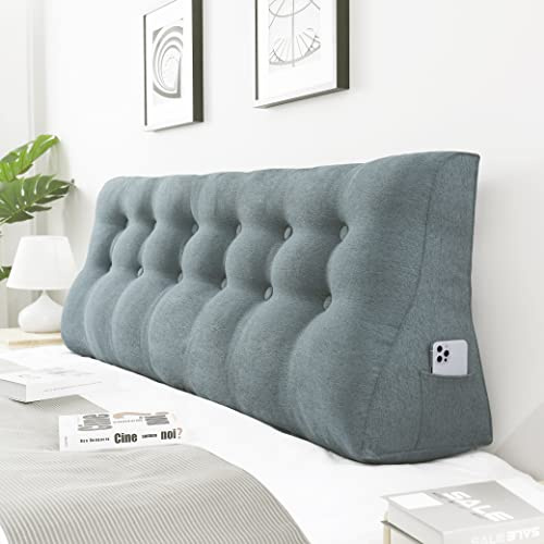 VERCART Coussin Lombaire Cale Oreiller de Lecture Coussin de Dos de Lit Triangulaire Traversin Tête de Lit pour Canapé Lit Lin Gris 180cm