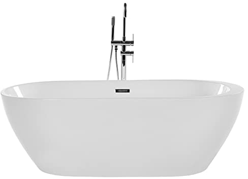Badewanne freistehend Sanitäracryl oval weiß im eleganten Stil 160 x 75 cm Nevis