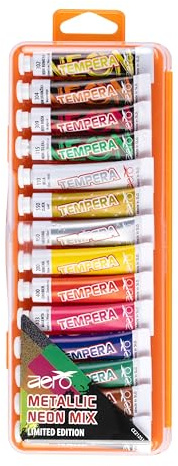 AERO Tempera Tube 7,5ml sort., 14 Farben, Metallic Neon Mix, Limited Edition, leuchtende und intensive Farben, hochpigmentiert, mit Wasser vermalbar, ungiftig