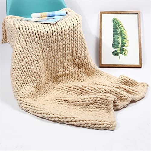 RAILONCH Grobe Strickdecke Sofa Decke, Gestrickte Wolle Kuscheldecke, Handgewebt Grobstrick Wolldecke Tagesdecke Überwurf Decke Schlafzimmer Zuhause Dekor (Beige,60 x 60 cm)