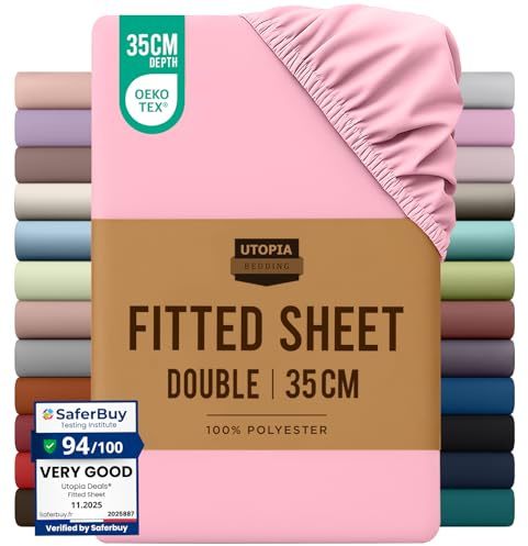 Utopia Bedding Sabana Bajera 135X190 - Rosa | Certificado Oeko Tex - Microfibra de Poliéster Cepillado - 35cm Bolsillo Profundo