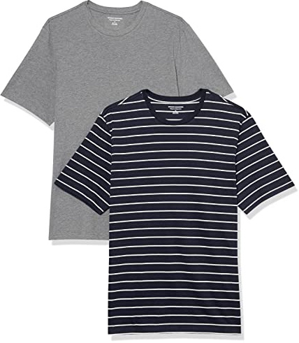Amazon Essentials T-shirt da uomo regular fit a maniche corte girocollo, confezione da 2, grigio mélange/blu navy, S