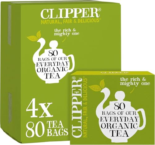 Clipper Organic Everyday Black Tea 4 x 80 Teabags | Organic Fairtrade Black Tea, Bulk Catering Pack, Natural, Unbleached & Biodegradable Sustainable Teabags