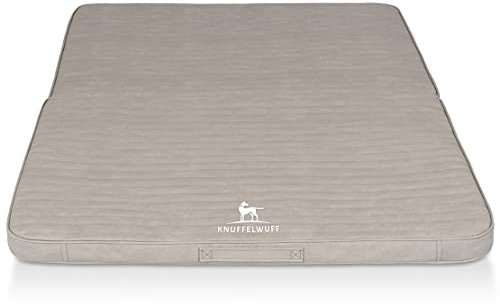 Knuffelwuff Faltbare Reisematte Orthopädisch Roanoke Hundematte aus Laser gestepptem Kunstleder 120 x 100cm Grau - Abnehmbarer Bezug - waschbar - für große, mittelgroße und kleine Hunde