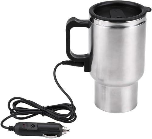 TKSE Tazza elettrica per Auto, 12V 450ml Tazza riscaldante elettrica Bollitore da Viaggio in Acciaio Inossidabile per Auto Tazza riscaldante Tazza da caffè Tazza da tè per Auto