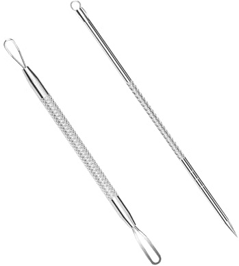 Mitesserentferner,2 Stück Mitesserentferner Werkzeug,Mitesserentferner Pickelentferner Set, Professionelle Blackhead Remover Tool,für die Gesichtspflege(Silber)