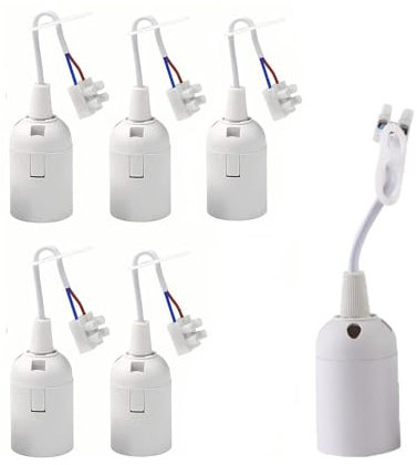 zalati Bases de lámpara 5 Piezas Portalámparas con casquillo E27 Conector de bombilla de cerámica con cable colgante para iluminación LED y halógena - Blanco