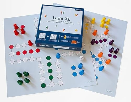 Ludo XL - Riesen Ludo + extra große Spielfiguren aus Holz. Für 4 Spieler (Vorderseite) / 6 Spieler (Rückseite). Brettspiel für Senioren/Familienspiel, 3. Auflage