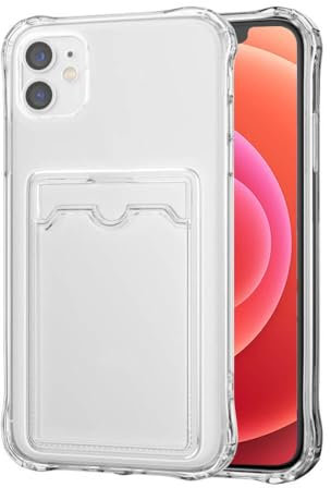 SDTEK for iPhone 12 Case Shock Absorbing Gel Clear Cover with Card Holder Anti Drop Protection