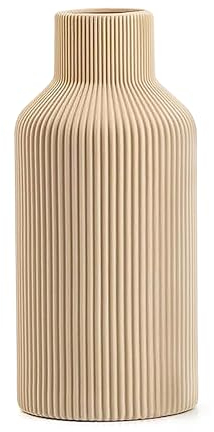 Vaso in Ceramica, Piccolo Vaso di Erba della Pampa per Decorazione Tavolo da Pranzo, Libreria, Camino, Ingresso e Lavagna - Stile Moderno e Bohémien (Beige)