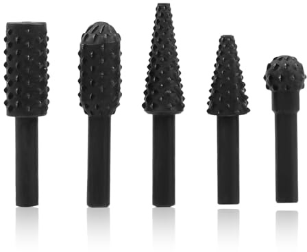 Renyu Lot de 5 forets rotatifs à tige de 6 mm, tête de meulage rotative en forme de burin, pour sculpture sur bois, meuleuse, perçage, gravure, polissage
