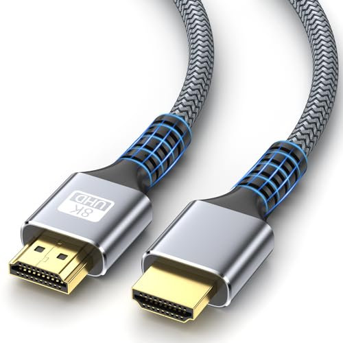looyotul 8k Hdmi Cable 1m Ultra High Speed HDMI 2.1 Cable 8K@60HZ 4K@120HZ 48Gbps HDMI Cord for HDTV,PS4,PS5,Monitor Laptop,Xbox,HDCP 2.2&2.3 Support HDR,eARC,Ethernet,Dolby.(Silvery)