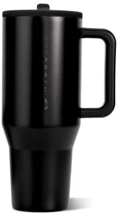 HydroJug Traveler - 32 oz Water Bottle with Handle & Flip Straw - Fits in Cup Holder, Leak Resistant Tumbler-Reusable Insulated Stainless Steel & Rubber Base - Gifts for Women & Men, Black